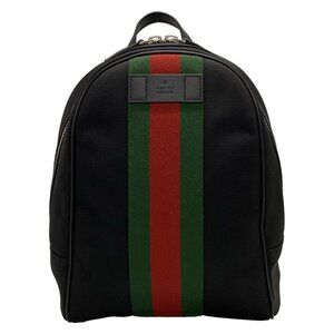 GUCCI Shelly (Web) Black Nylon Canvas Leather Backpack bran-1230-090825